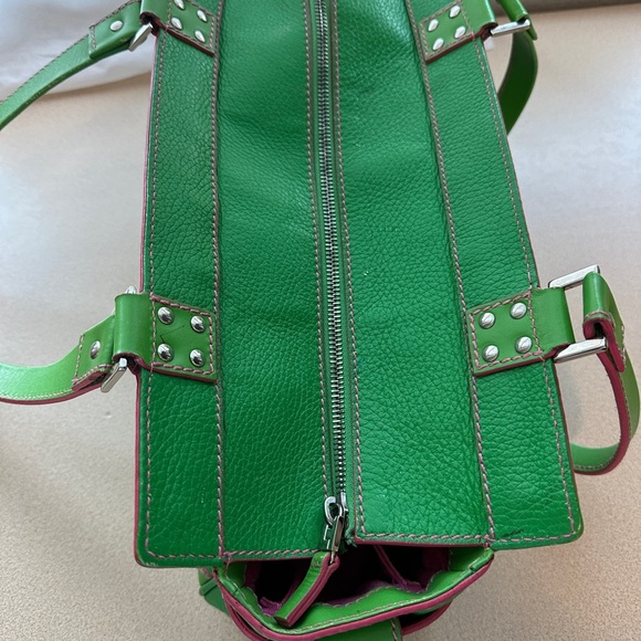 Lambertson Truex handbag bright green leather with hot pink suede lining - Picture 4 of 15